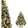 Aufun Albero di Natale artificiale con illuminazione neve e pigne 150cm | Montaggio rapido, ignifugo, con supporto (Verde PVC+LED / Effetto neve+Pigne+LED)