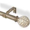 DEFYNEE Asta per tende allungabile in effetto legno, 76 - 219 cm, diametro 25 mm, anima in metallo effetto legno, con estremità a foglie, per finestre e porte, marrone cacao