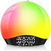 Bawoo Wake-up Lightschermo intero e simulazione di alba e tramonto, è dotata di 7 luci colorate e 7 suoni naturali, 20 livelli di luminosità, funzione snooze, radio FM ed è adatta a tutti