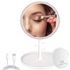 GVEFIVME Specchio da trucco ricaricabile con luce, specchio da scrivania a LED, dimmerabile, rotondo, con 3 impostazioni di colore, controllo touch, rotazione di 120 gradi (bianco)