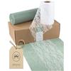 100%Mosel Set runner da tavola - Verde Eucalipto e Bianco, 2 rotoli | Runner in TNT (30 cm x 25 m) e nastro in pizzo (15 cm x 25 m) - per matrimonio, battesimo e comunione
