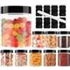 Powmag Barattoli in plastica con coperchio, trasparenti, vuoti, 6 pezzi, contenitori ermetici neri per arachidi, spezie, biscotti, caramelle e alimenti secchi (250 ml, 9 tappi neri)
