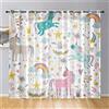 Hiseng Tenda per Interni Moderno Tende Filtranti 2 Pannelli, 3D Unicorno Tende Voile Semi Trasparenti Sheer Tenda per Cameretta da Letto Soggiorno Camera Balcone (107x213cm,Arcobaleno)