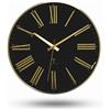 Fishtec - Orologio da parete numeri romani - fondo nero numeri dorati vetro bombato silenzioso radiopilotato telaio in alluminio Ø 30,5 cm