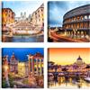 LuxHomeDecor Set di 4 quadri 30x30 cm - stampa su tela con telaio in legno - Roma: Colosseo, San Pietro, Piazza di Spagna e Fori Imperiali al tramonto