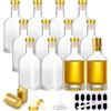 YBCPACK 12 bottiglie di vetro vuote da 100 ml con tappi, tappi termorestringenti, imbuto, etichette e penna, ideali per liquori, grappe, succhi, latte di gallina e oli fatti in casa