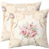 Qahing Set di 2 federe decorative per cuscini vintage con rose art in stile rustico shabby chic rosa peonia per esterni, camera da letto, soggiorno, divano, 45,7 x 45,7 cm, beige