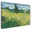 Printed Paintings Stampa su Tela con Telaio (60x40cm): Vincent Van Gogh - Campo di Grano Verde con cipressi (1889) - Quadri Moderni