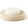 WORHE Portasapone in marmo, porta spugna in pietra di travertino naturale | 10,5 x 10,5 x 1,8 cm, per bagno, vasca da bagno, doccia, lavello da cucina, beige (WH046)