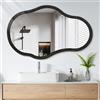 Lzuso Grande specchio da parete asimmetrico irregolare cornice in legno moderno unico specchio artistico ondulato decorazione bagno vanità camera da letto soggiorno ingresso corridoio retrò nero 61 x