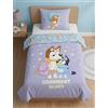 BrandMac Bluey Goodnight Copripiumino Singolo 140x200 + Federa 65x65 Cotone Lavanda | Set lenzuola reversibile | Cotone traspirante Oeko-Tex | Coccole serali stellate | Licenza ufficiale | Idea regalo