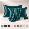 FIBRE EST. 1976 - Federe Cuscino Letto in Raso Satin Effetto Seta 50x80cm, Federa Copri Cuscino Setosa al Tatto con Effetto Antirughe e Pieghe Viso, Chiusura Senza Fastidiosi Bottoni (Ottanio)