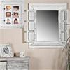 Melko Specchio da parete con persiane - 64 x 54 cm - Bianco shabby chic - Specchio finestra con ripiano - Specchio sospeso con finestra - Cornice per foto 13 x 13 cm