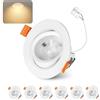 Jaenmsa Faretti LED Soffitto Incasso Cartongesso, Faretti da Incasso 7W Foro Φ 68-80mm 650 Lumen 3000K Luce Calda, IP44, 30-60° Angolo Regolabile, per Interni Bagno Cucina Soggiorno, Set di 6