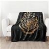 MTOnlinehandel Harry Potter, coperta da salotto, 150 x 200 cm, in pile Coral Hogwarts, articolo per fan di bambini, adulti, idea regalo, coperta nera