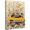 Dazzlewall Incorniciato Quadro Giradischi Boho, Poster con Giradischi Giallo Vintage e Campo Fiorale Colorato per Stanza della Musica Soggiorno Camera da Letto 30×40 cm