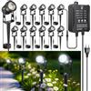 LightingWill Faretti LED da Giardino per Esterni con Picchetto, Set da 12 Espandibile, 24 V con Sensore Crepuscolare e Timer, Bianco Freddo 5000-6000 K, IP65, per Giardino e Vialetti