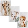 SLIAXINT 3 PCS Quadri Cameretta Bambino in Tela 30 x 20 cm Poster Cameretta Bambini con Animali Safari Elefante Giraffa Leone, Decorazione Parete senza Cornice, Idea Regalo Nascita per Bimba Bambino