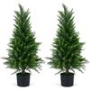 COSTWAY Set di 2 Alberi Artificiali di Cedro, Albero Artificiale in Vaso con Cemento e Fondo Rinforzato, Resistenti al Sole, Pianta Topiaria Finta da Interno e Esterno, per Casa e Ufficio (90 cm)