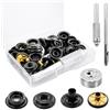 MERVYNGLYNNHUNTER 43 Set Bottoni a Pressione Metallo,15mm Chiusure Snap Durevoli con Strumenti Montaggio per Tessuti, Cuoio, Abbigliamento Fai da Te(Nero)