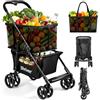 Shrivee Carrello per la spesa pieghevole, grandi ruote con borsa rimovibile | 4 ruote e telaio in alluminio, durevole, per supermercato, picnic, shopping, trasporto