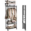 SoBuy Appendiabiti capiente, pieghevole per piccoli spazi | Armadio aperto su ruote con barra & ripiani regolabili per inquilini, montaggio senza attrezzi, 70,5x38,5x175cm, KLS22-SCH