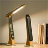 Bokefo Lampada da Scrivania LED, 3 Colori, Ricaricabile 1800mAh, con Orologio, Controllo Tattile, Pieghevole