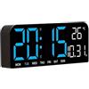 FRTmvg Orologio da parete digitale grande con controllo vocale, visualizzazione della temperatura, data e settimana, sveglia da tavolo 12/24h, luminosità a 4 livelli e oscuramento automatico,
