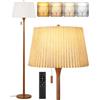 OUTON Lampada da terra dimmerabile con telecomando, LED 12 W 1100 lm, Noce | 3000-6500 K, paralume 2 in 1 in lino plissettato, catenella, cavo nascosto e base zavorrata in legno per soggiorno e camera
