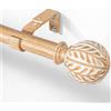 DEFYNEE Asta per tende allungabile in effetto legno, 76 - 219 cm, diametro 25 mm, anima in metallo effetto legno, con estremità a foglie, per finestre e porte, marrone