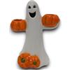 KORAT Fantasmino in Ceramica Portacandela Halloween a 2 Posti - Decorazione da Tavolo con Zucche Arancioni, Portacandele Doppio per Tea Light, Stile Simpatico e Lucido, Dimensioni 19x11x14,5 cm