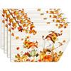 comfoyar Set di 4 Tovagliette Americane Gnomo Autunno, Tovaglietta Americane di Lino Zucca Foglie d'Acero e Uccello Lavabile Resistenti al Calore per Decorazioni da Cucina e Tavola di Feste 30x45cm