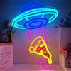 hhuohuona UFO Pizza Insegne al neon per la decorazione della parete Dimmerabile Alien Neon Sign Pizza Luci al neon Divertente Spazio e Food Lover Led Decorazione da parete USB Led Sign per camera da