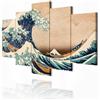 decomonkey Quadri Moderni Soggiorno Katsushika Hokusai, 5 pezzi, 100x50 cm | Tela strutturata su telaio in legno, decorazione da parete, paesaggio, riproduzione, grande, onda, kanagawa, vintage