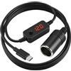 Xevtrak Presa accendisigari USB C, adattatore per accendisigari USB a tensione regolabile, cavo USB C con display a LED, adattatore USB C accendisigari 12V per presa auto, GPS e fotocamera, 60 cm, 3 A max