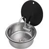 Goddlgjik Lavello da campeggio per roulotte, con rubinetto pieghevole | con copertura in vetro, 34 x 15 cm, rotonda, in acciaio inox, per camper, roulotte, yacht