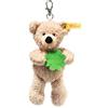 Steiff Ciondolo Orsacchiotto Fynn Portafortuna, morbido teddy con quadrifoglio in feltro, portachiavi con moschettone, idea regalo