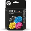 Ink Jungle HP 308 - Confezione combinata di cartucce d'inchiostro nere e a colori per stampanti HP Envy 6122e, 6532e, 6520e, 6132e, 6530e, 6120e, 6110e, 6558e, 6110e 6130e