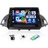 CAMECHO 2+64G Android 15 Carplay Autoradio per Ford Kuga/Escape 2013-2018, Nav Wireless Carplay Android Auto, Schermo da 9 Radio con WiFi Bluetooth Mirror Link FM/RDS EQ +Telecamera