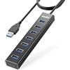 atolla Hub USB 3.0 a 7 porte con cavo lungo 1 m, splitter hub USB in alluminio