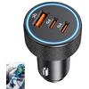 Rqkagf Caricabatteria da auto 67 W 3 porte USB C, adattatore PD QC per auto e adattatore per accendisigari PD QC 3.0, ricarica rapida multi-dispositivo per smartphone e tablet iPad Powerbank, compatto