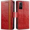 Generico DayQiQiPu Cover per Xiaomi Redmi Note 12S (6,43 Pollici) Custodia in pelle PU con Patchwork Guscio Protettiva Anti-Skimming Custodia Portafoglio Flip Caso Business, Rosso