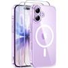Qasyfanc Magnetica Cover per iPhone 17, Trasparente | Compatibile con MagSafe,con 2 Pezzi Vetro Temperato Pellicola, Cover Clear Slim Fit Antiurto Militare Antigiallo