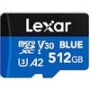 Lexar Scheda di memoria micro SD da 512 GB, fino a 160 MB/s, microSDXC UHS-I, colore blu