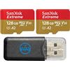 Everything But Stromboli SanDisk Micro SDXC - Scheda di memoria Extreme da 128 GB (2 pezzi) funziona con DJI Drone Series Mini 4 Pro (SDSQXAA-128G-GN6MN) V30 A2 4K UHD UHS-I Bundle con (1) lettore di schede Everything But