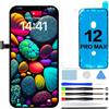 GOLDWANGWANG Schermo per iPhone 12 Pro Max LCD Display di Ricambio Touch Digitizer 6,7 | Kit riparazione completo con strumenti, adesivo impermeabile e vetro temperato, schermo Retina LCD con True Tone e Face ID