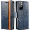 Generico DayQiQiPu Cover per Xiaomi Redmi Note 11 5G/11S 5G/11T 5G (6,6 Pollici) Custodia in pelle PU con Patchwork Guscio Protettiva Anti-Skimming Custodia Portafoglio Flip Caso Business, Blu