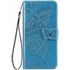 RonRun per Cover ZTE Blade A34 con Supporto Stand e Slot Porta Carte Portafoglio Magnetica Pelle PU Disegni Rilievo 3d di Farfalla Case blu