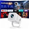 TOPTRO Proiettore [Android 14 & Ottica Corta]Proiettore Portatile Wi-Fi 6 Mini Projector Two-Way Bluetooth 5.4 Pot Rotazione Videoproiettore Controllabile Tramite App per Casa/HDMI/USB/Smartphone/All'aperto