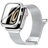 Ocaer Compatibile con Apple Watch Cinturino da 45 mm con custodia, in metallo magnetico iWatch con protezione per lo schermo per Apple Watch Series 9 8 7, in acciaio inox Milanese Loop (argento, 45 mm